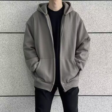 Simple fleece loose men’s winter warm zip hoodie