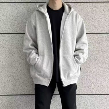 Simple fleece loose men’s winter warm zip hoodie