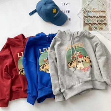 Thick cartoon warm autumn winter unisex fleece kids hoodie