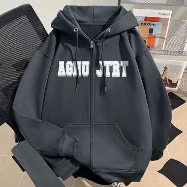 Loose unisex autumn winter letter print casual zip hoodie