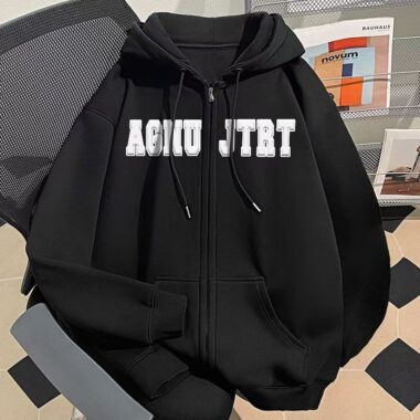 Loose unisex autumn winter letter print casual zip hoodie