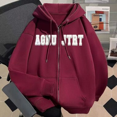 Loose unisex autumn winter letter print casual zip hoodie