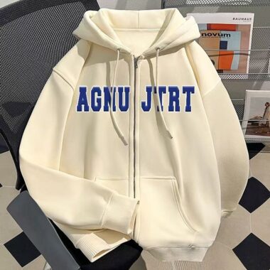 Loose unisex autumn winter letter print casual zip hoodie