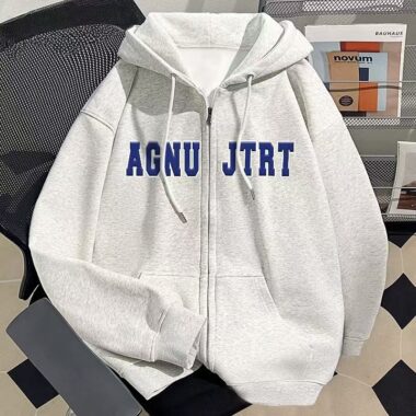 Loose unisex autumn winter letter print casual zip hoodie