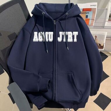 Loose unisex autumn winter letter print casual zip hoodie