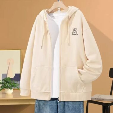Vintage plus size unisex spring autumn loose zip hoodie