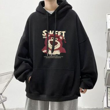 Loose vintage fleece men’s oversized hoodie warm winter