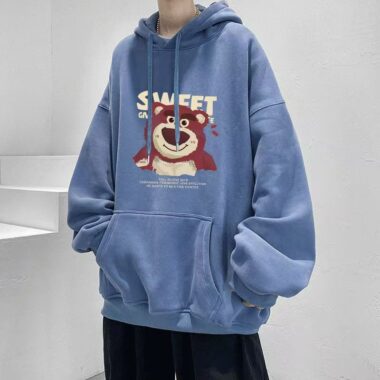 Loose vintage fleece men’s oversized hoodie warm winter