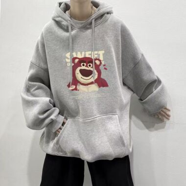Loose vintage fleece men’s oversized hoodie warm winter