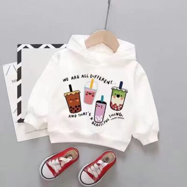 White spring autumn fashion hoodie for stylish kids wear