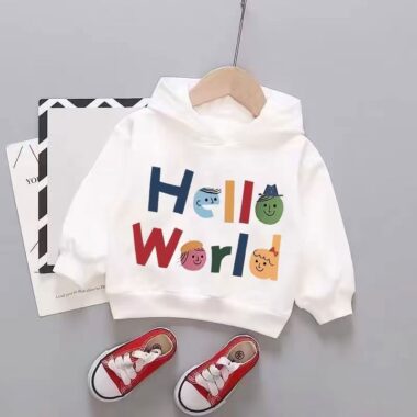 White spring autumn fashion hoodie for stylish kids wear
