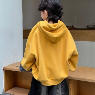 Thick fleece cartoon print boys hoodie for winter