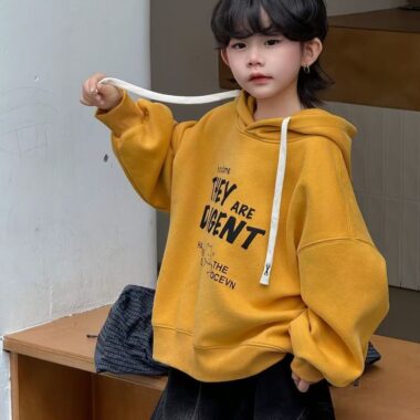 Thick fleece cartoon print boys hoodie for winter