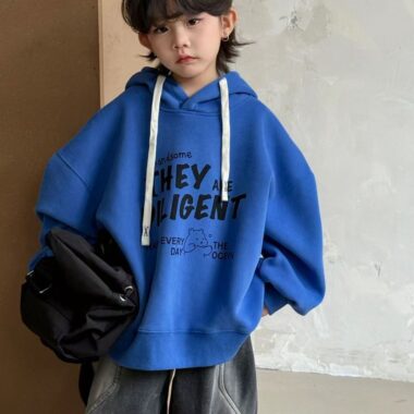 Thick fleece cartoon print boys hoodie for winter