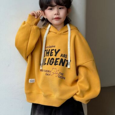 Thick fleece cartoon print boys hoodie for winter