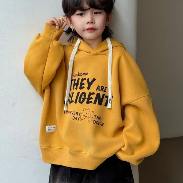 Thick fleece cartoon print boys hoodie for winter