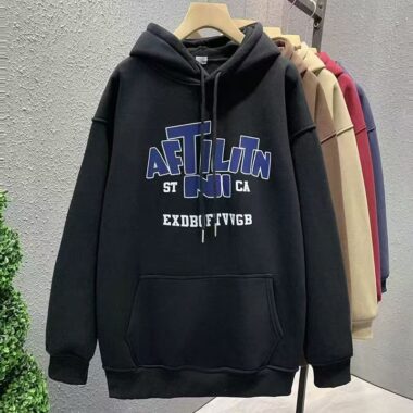 Loose fleece-lined cotton women’s spring autumn pullover hoodie