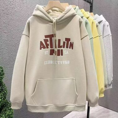 Loose fleece-lined cotton women’s spring autumn pullover hoodie