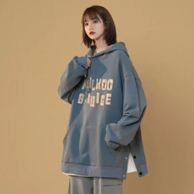 Plus size split hem loose women’s spring autumn oversized hoodie