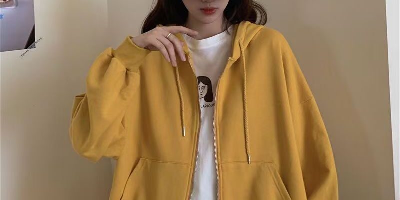 Solid thick loose women’s spring autumn fleece zip hoodie